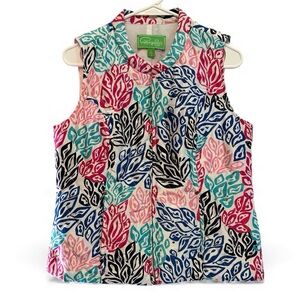 Pappagallo Multicolor Leaf Print Zip Up Vest Small
